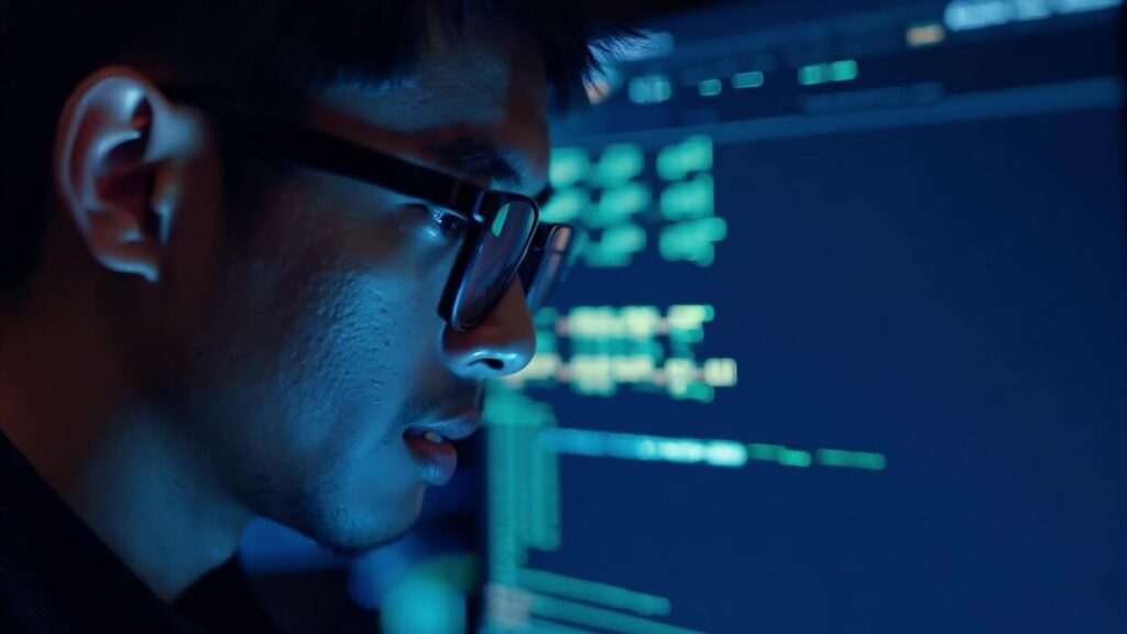 software-developer-concentrating-on-code-in-a-dark-office-immersed-in-work-during-late-night-hours-free-video